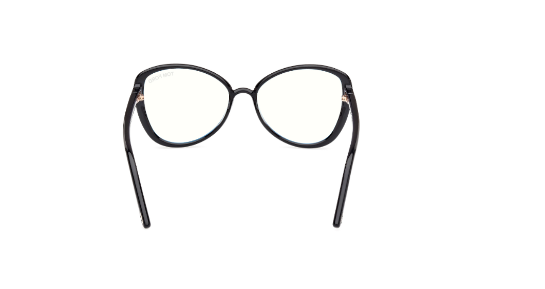 Tom Ford FT5907 001 Shiny Black/Blue Block Cat Eye Women's Eyeglasses