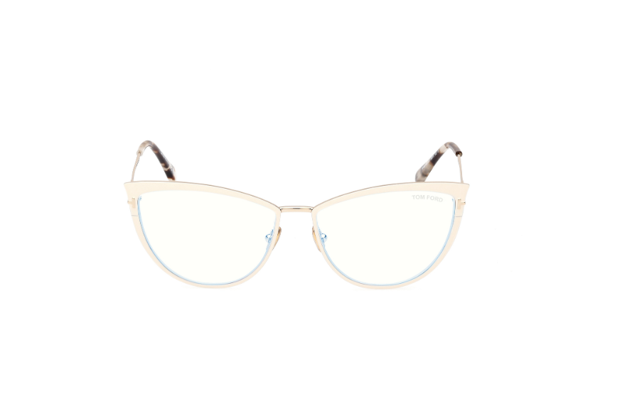 Tom Ford FT5877 025 Shiny Ivory/Blue Block Cat Eye Women's Eyeglasses