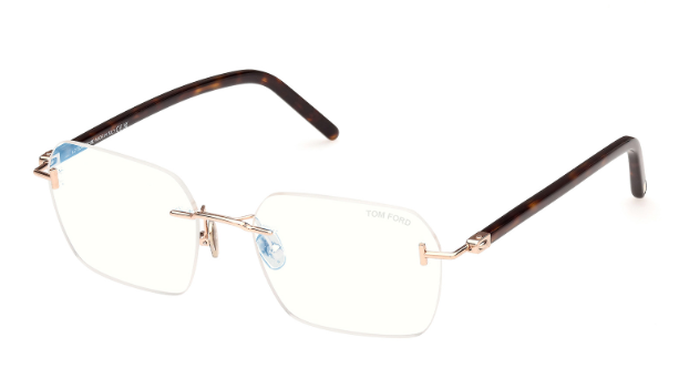 Tom Ford FT5934-B 028 Dark Havana-Rose Gold/Blue Block Lenses Men's Eyeglasses