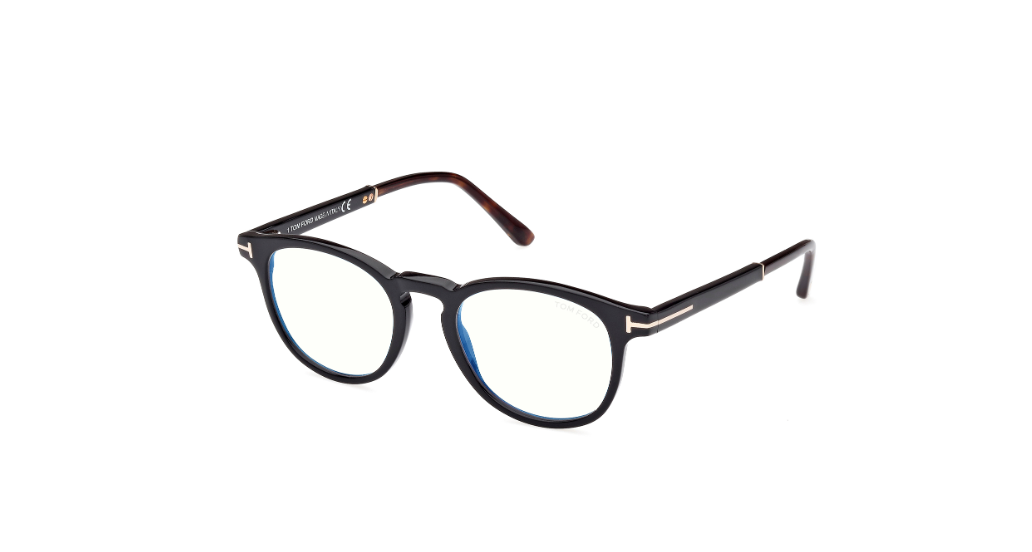 Tom Ford FT5891 005 Shiny Black  Blue Block Lenses Men's Eyeglasses