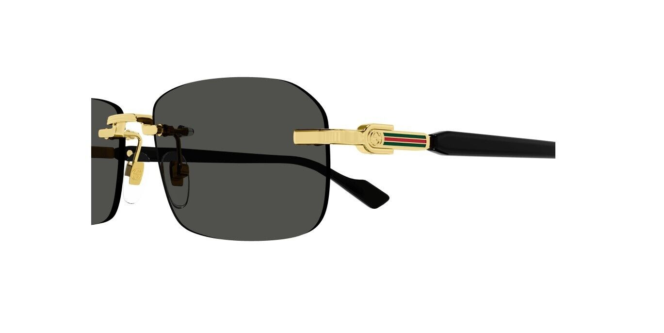 Gucci GG1221S 001 Gold-Black/Grey Rectangular Narrow Rimless Men's Sunglasses