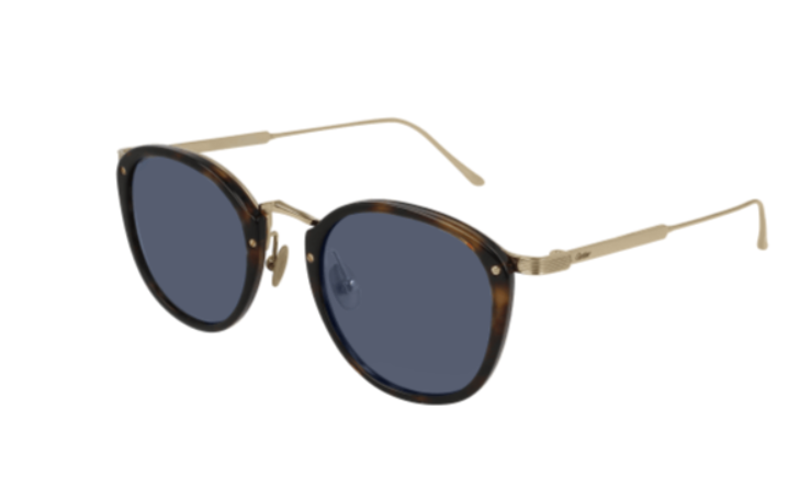 Cartier CT0014S 005 Havana/Blue Round Men's Sunglasses