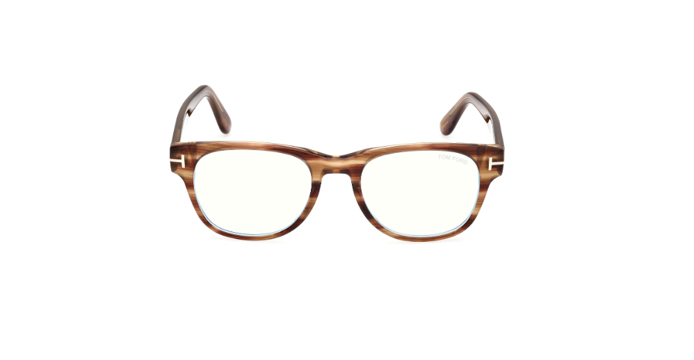 Tom Ford FT5898 050 Light Brown/Striped Square Men's Eyeglasses