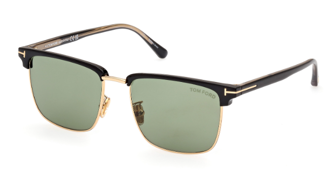 Tom Ford HUDSON 02 FT0997 H 01N Pale Gold-Black/Green Square Men's Sunglasses