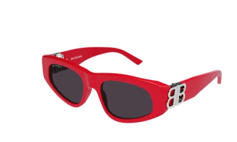 Balenciaga BB0095S 016 Red-Silver/Grey Cat Eye Women's Sunglasses