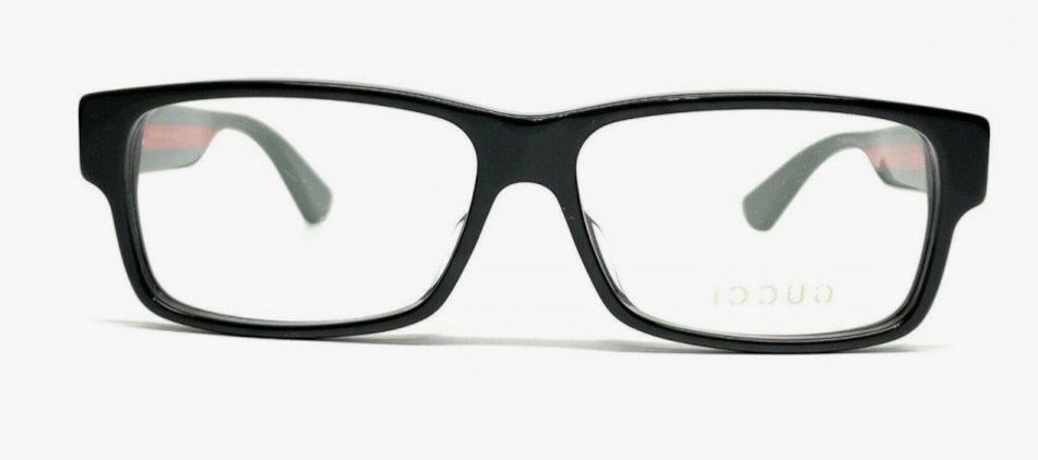 Gucci GG0344OA 001 Black Green Red/Clear Rectangular Men's Eyeglasses