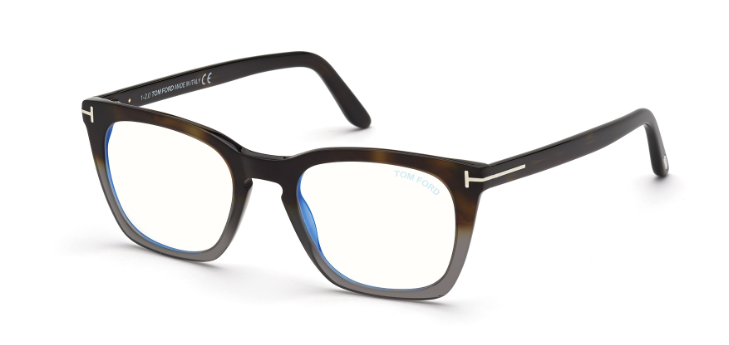 Tom Ford FT5736-B 055 Havana/Monocolor Blue Block Lenses Square Men's Eyeglasses