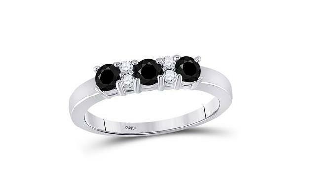 10kt White Gold Black Diamond Womens Band Ring 5/8 Cttw