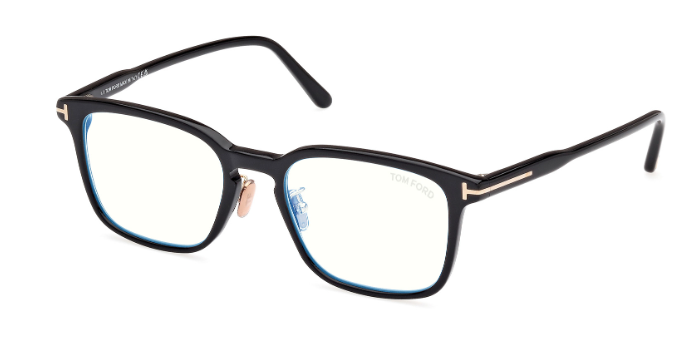 Tom Ford FT5928-D-B 001 Shiny Black Blue Block Lenses Men's Eyeglasses