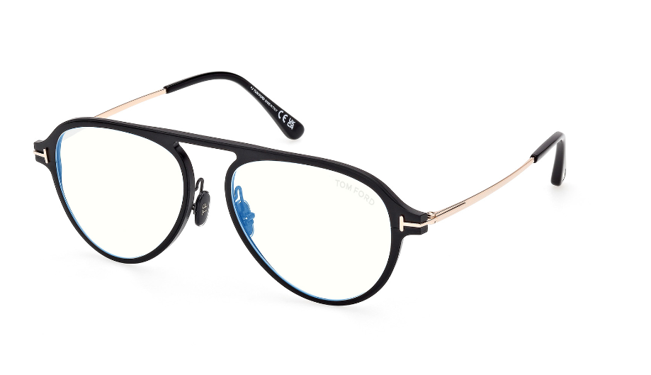 Tom Ford FT5972-B 002 Matte Black/Shiny Rose Gold Soft Square Men's Eyeglasses