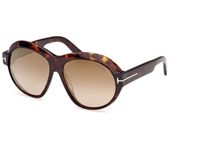 Tom Ford FT1113 52G Dark Havana/Brown Mirror Round Women's Sunglasses