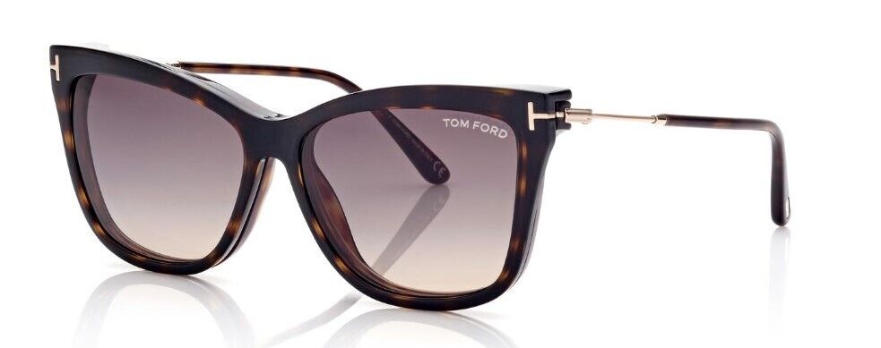 Tom Ford FT5824-B 052  Shiny Dark Havana/Blue Block Eyeglasses With Clip-Ons