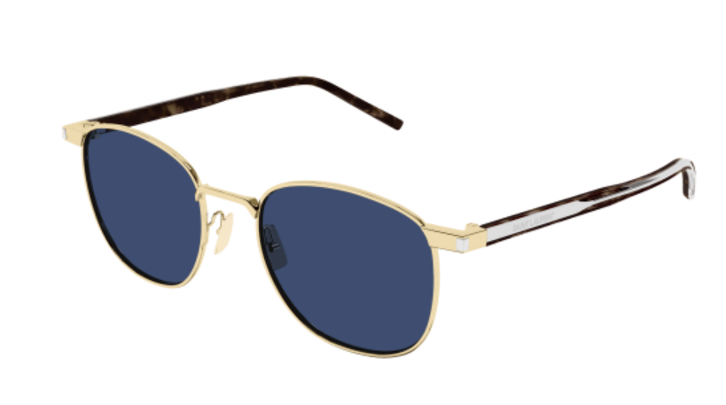 Saint Laurent SL 747 005 Gold/Blue-Crystal Full Metal Round Men's Sunglasses