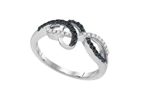 10kt White Gold Black Diamond Womens Woven Strand Band Ring 1/5 Cttw