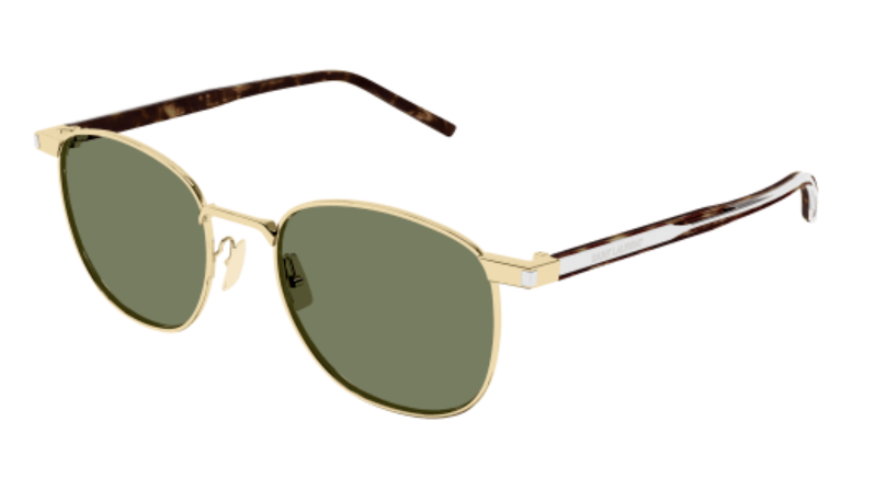 Saint Laurent SL 747 003 Gold/Crystal-Green Full Metal Round Men's Sunglasses