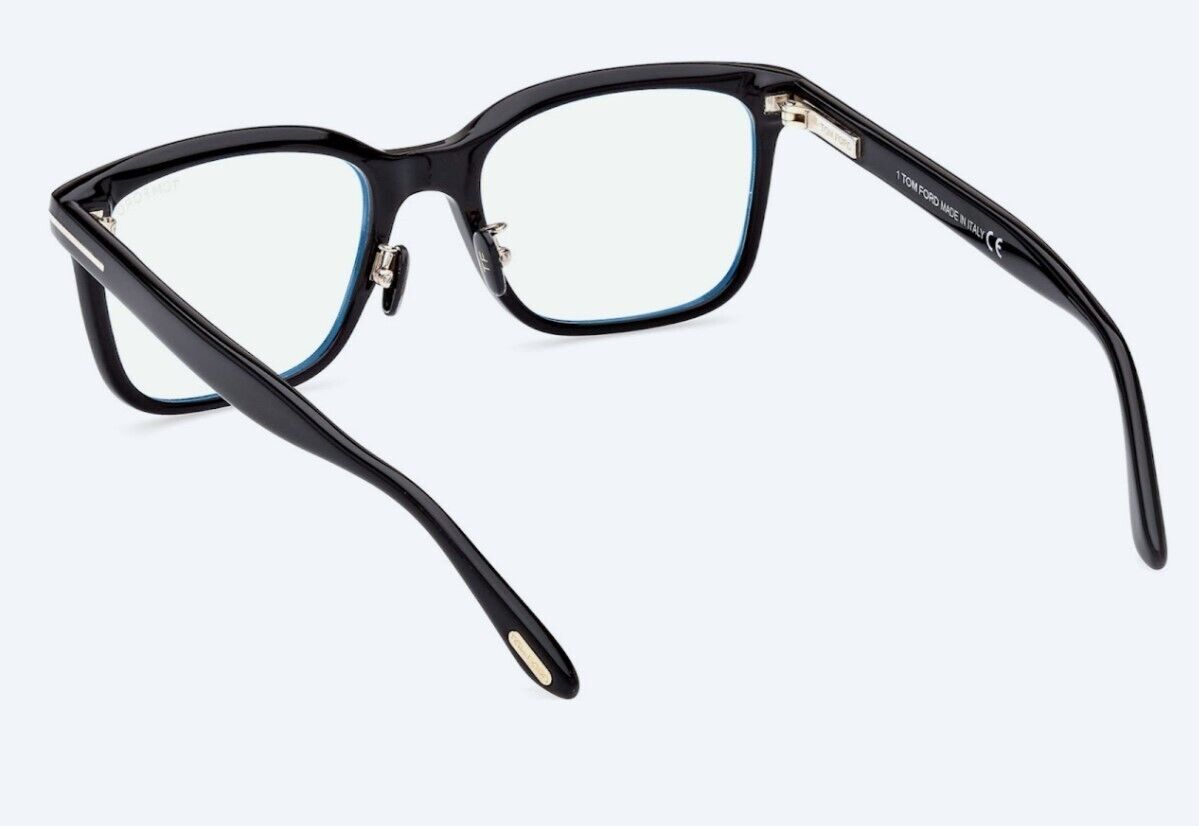 Tom Ford FT5853-D-B 001  Shiny Black/Blue Block Square Men's Eyeglasses