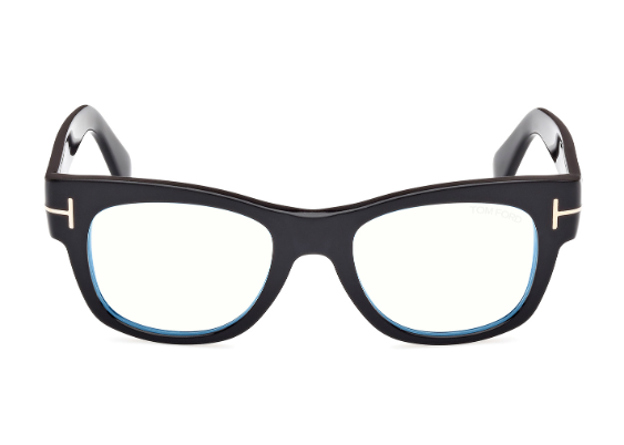 Tom Ford FT5040-B 001 Shiny Black/Blue Block Lenses Square Men's Eyeglasses