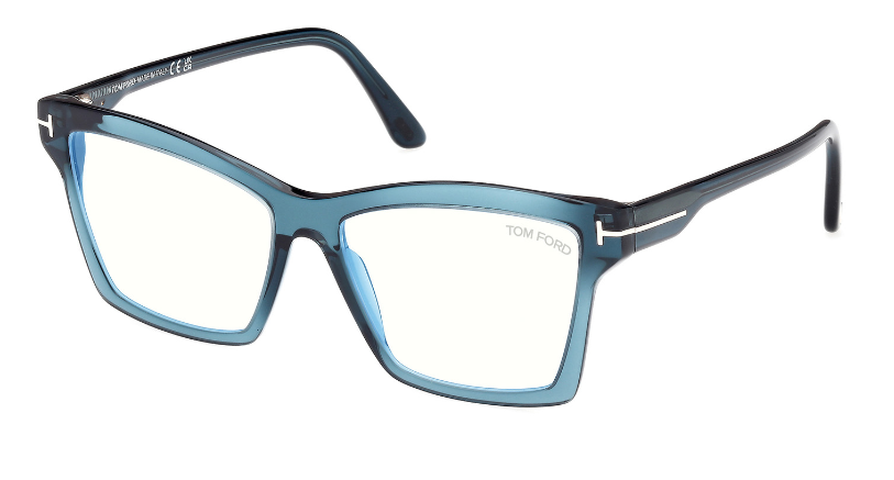 Tom Ford FT5964-B 092 Shiny Blue/Shiny Blue Square Women's Eyeglasses