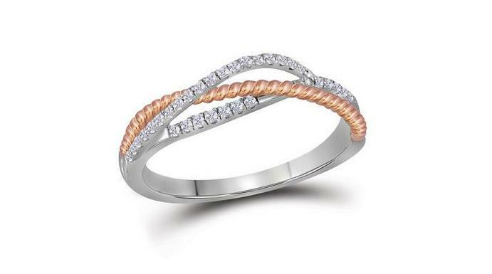 10kt White Gold Diamond Womens Rose-Tone Rope Crossover Strand Band 1/5 Cttw