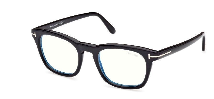 Tom Ford FT5870-B 001  Shiny Black/Blue Block Square Men's Eyeglasses