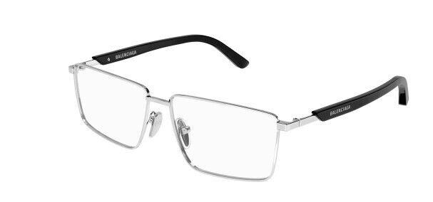 Balenciaga BB0247O 001 Silver-Black Rectangular Men's Eyeglasses