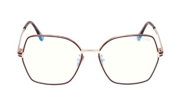 Tom Ford FT5876-B 028 Shiny Rose Gold Red Enamel/Blue Block Women's Eyeglasses