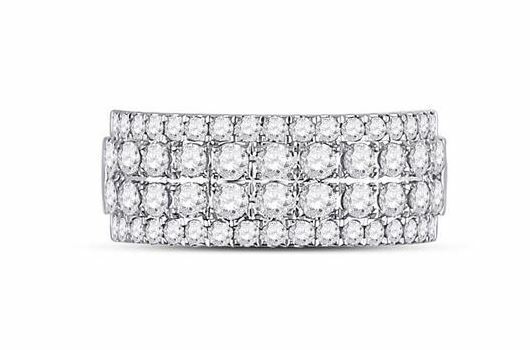 10kt White Gold Diamond Four Row Machine Set Womens Band Ring 1-1/2 Cttw