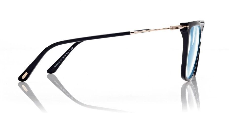 Tom Ford FT5824-B 001 Shiny Black/Blue Block  Cat-Eye Eyeglasses With Clip-Ons