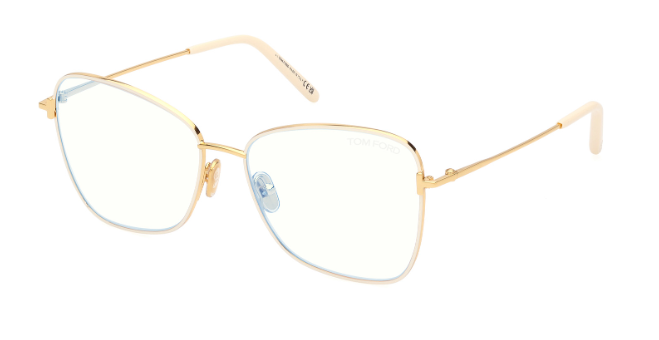 Tom Ford FT5906 025 Shiny Ivory / Shiny Deep Gold Butterfly Women's Eyeglasses