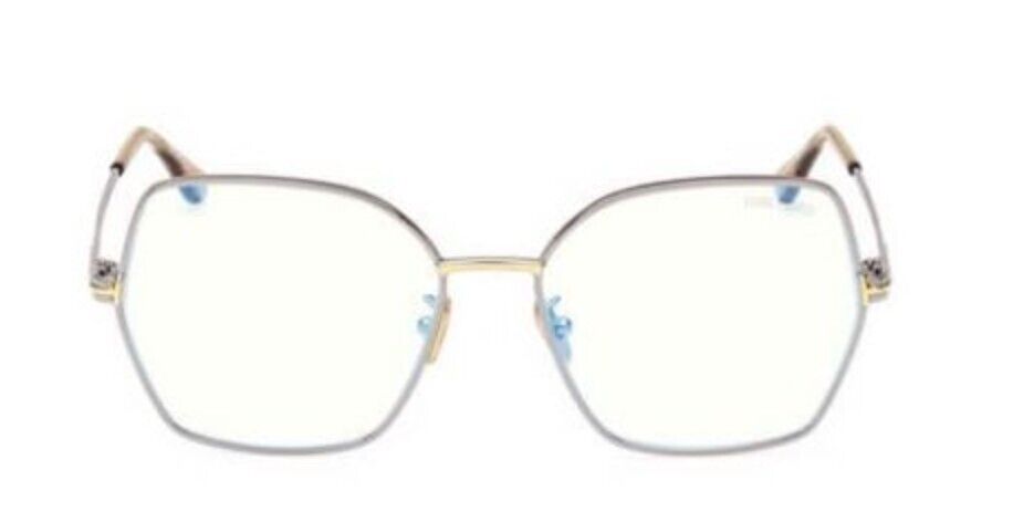 Tom Ford FT5876-B 014 Shiny Light Ruthenium/Blue Block Women's Eyeglasses