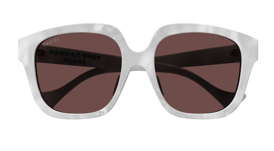 GUCCI GG1376SA 001 White/Brown Rectangular Women's Sunglasses