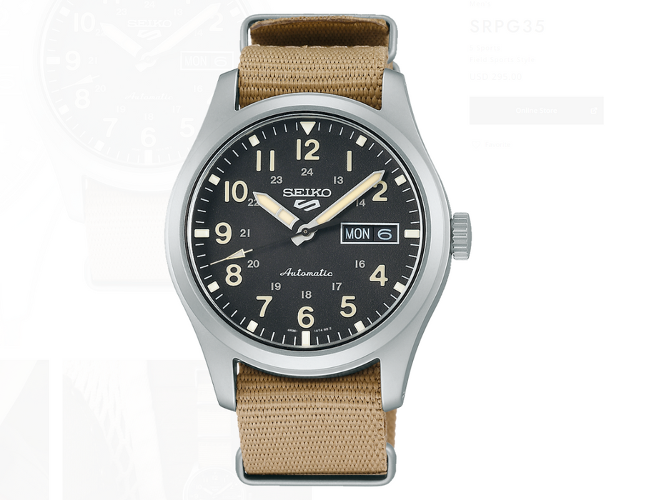 Seiko 5 Sports Black Dial Beige Strap Men's Watch SRPG35