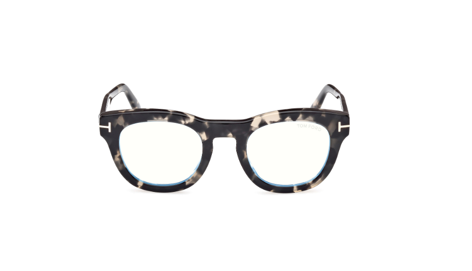 Tom Ford FT5873 005 Coloured Havana/Blue Block Square Men's Eyeglasses