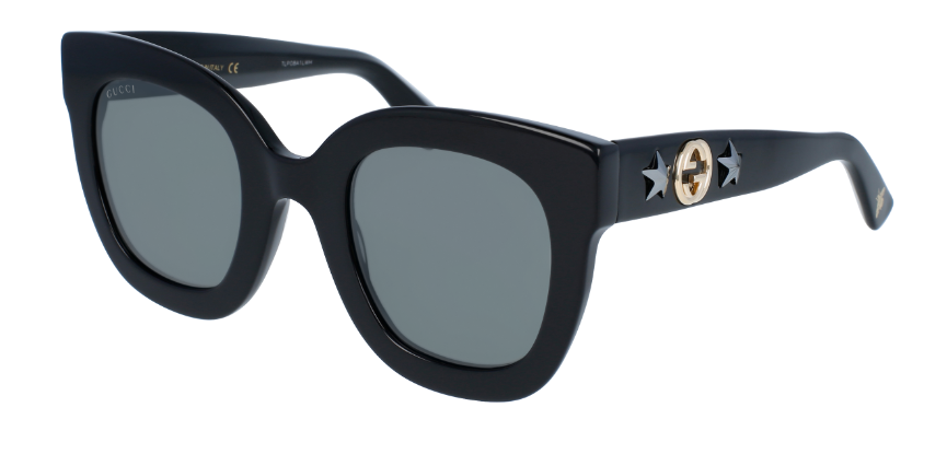 Gucci GG0208S 002 Black/Gray Mirrored Cat Eye Women's Sunglasses