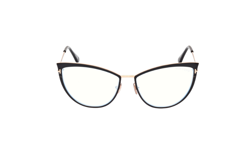 Tom Ford FT5877 001 Shiny Black/Blue Block Cat Eye Women's Eyeglasses