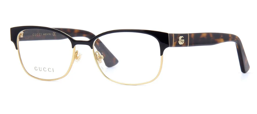 Gucci GG0751O 005 Black Gold Rectangle Women's Eyeglasses