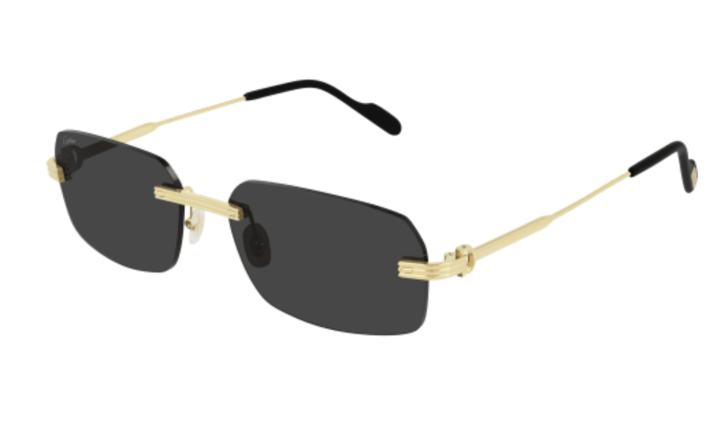 Cartier CT0271S 001 Grey/Gold Rimless Rectangle Men's Sunglasses.