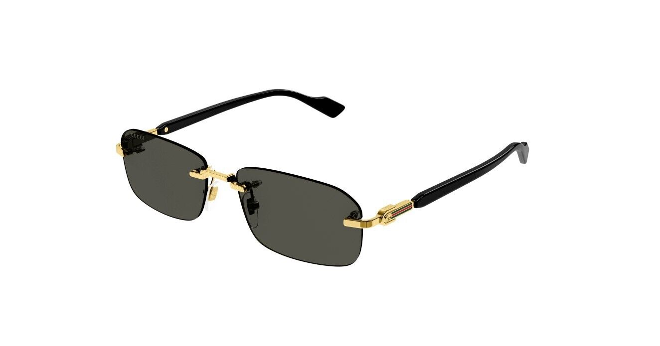 Gucci GG1221S 001 Gold-Black/Grey Rectangular Narrow Rimless Men's Sunglasses