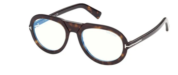 Tom Ford FT5756B 052 Dark Havana/Clear Blue Light Block Round Men's Eyeglasses