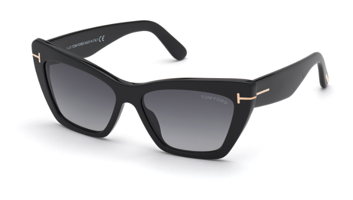 Tom Ford WYATT FT0871 01B Shiny Black/Smoke Gradient Cat Eye Women's Sunglasses