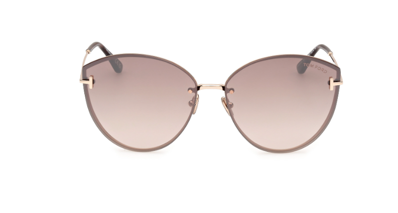 Tom Ford FT1106 28G Shiny Rose Gold  /Brown Mirror Cat Eye Women Sunglasses