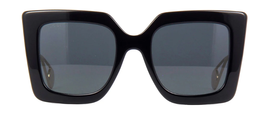 Gucci GG0435S 001 Black Gold /Grey Oversized Square Women's Sunglasses