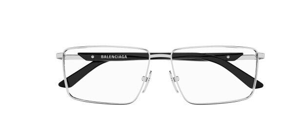 Balenciaga BB0247O 001 Silver-Black Rectangular Men's Eyeglasses