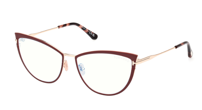 Tom Ford FT5877 069 Shiny Bordeaux/Blue Block Cat Eye Women's Eyeglasses