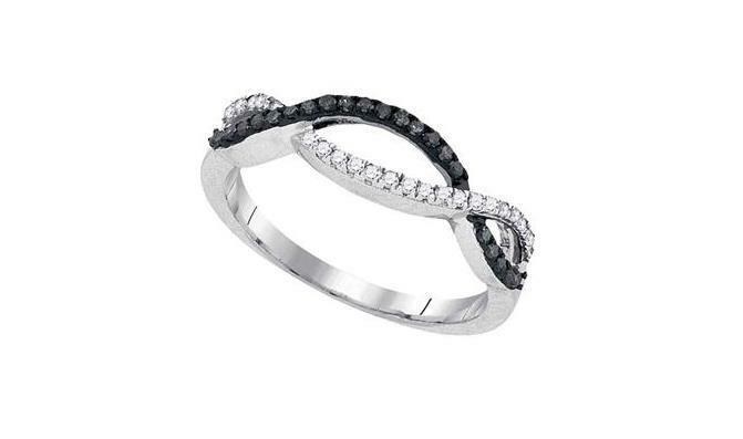 10kt White Gold Black Diamond Womens Fashion Band Ring 1/5 Cttw