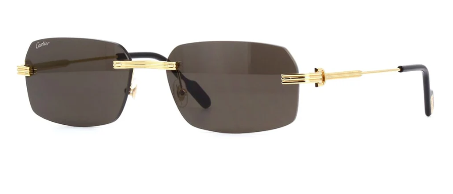 Cartier CT0271S 001 Grey/Gold Rimless Rectangle Men's Sunglasses.