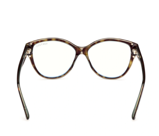 Tom Ford FT5954-B 055 Dark Havana/Blue Block Lenses Cat-Eye Women's Eyeglasses