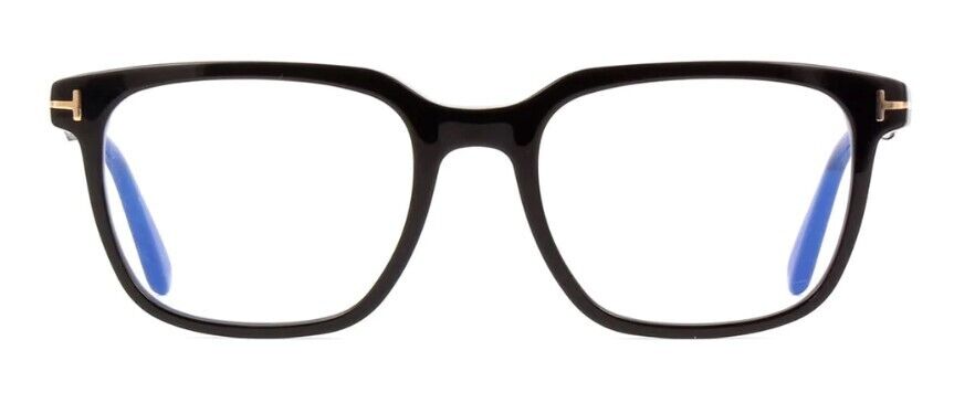 Tom Ford FT5818-B 001 Shiny Black  /Blue Block Square Men's Eyeglasses