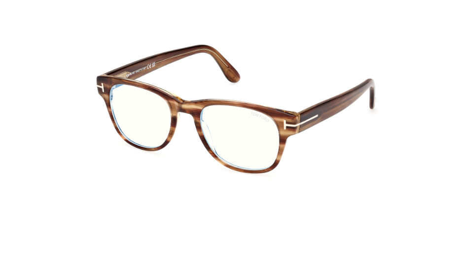 Tom Ford FT5898 050 Light Brown/Striped Square Men's Eyeglasses