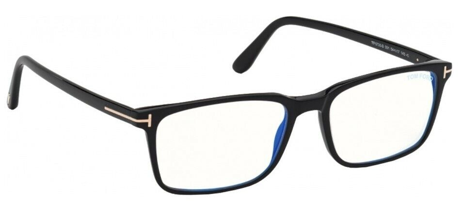 Tom Ford FT5735B 001 Shiny Black Blue Block Rectangular Men's Eyeglasses